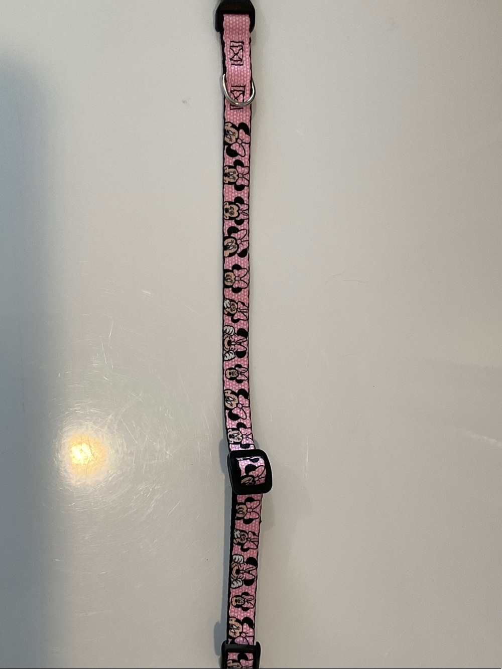 Adjustable Pink Mini Mouse Dog Collar with Metal D-Ring -Small